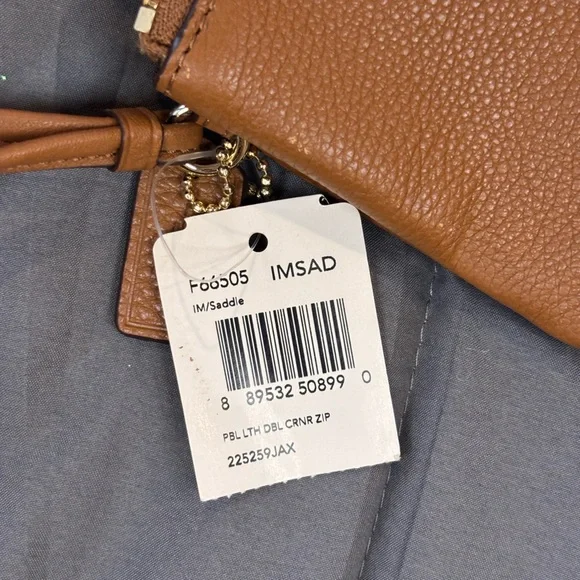 COACH Pebbled Leather Double Corner Zip Wristlet – Saddle Brown (F66505) - Picture 4 of 8